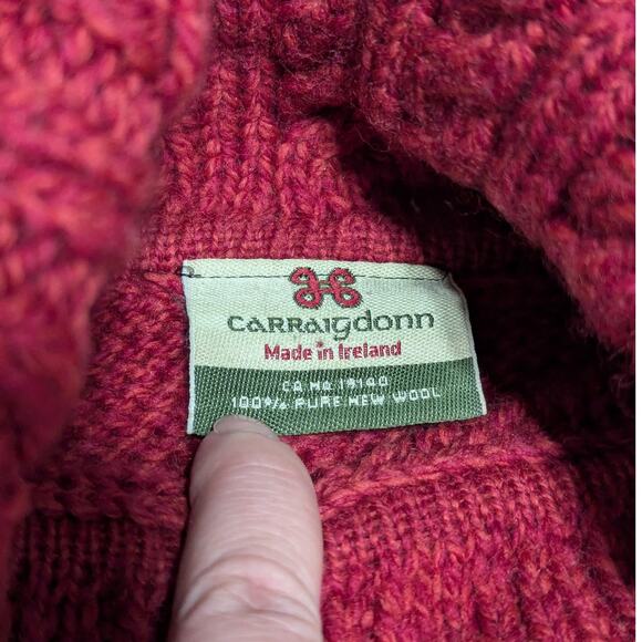 Carraig Donn Pure Wool Red Cable Knit Turtleneck Sweater Womens X-Large Ireland - Picture 3 of 4
